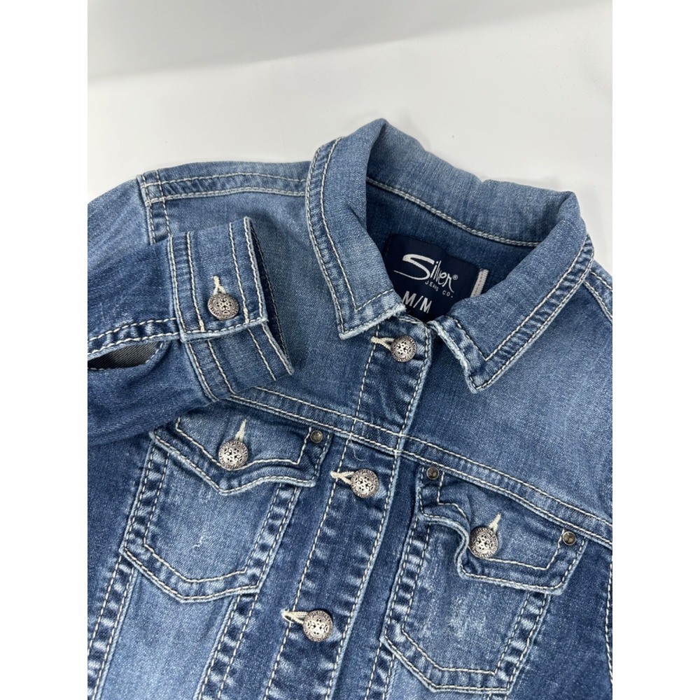 Silver Jeans Denim Sz M Jean Jacket Coat Girls Distressed S5